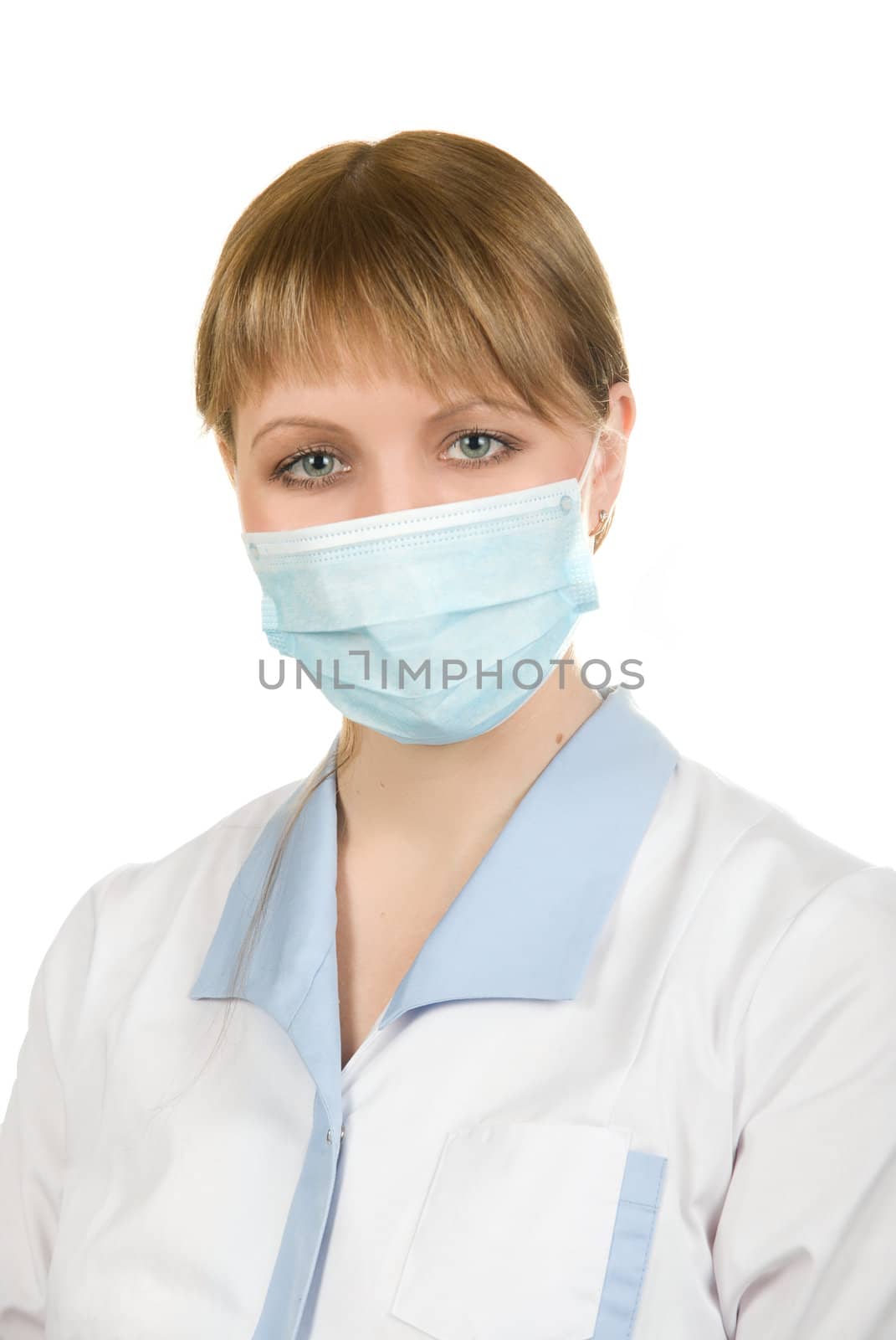 Closeup of a female healthcare professional nurse wearing a protection mask 
