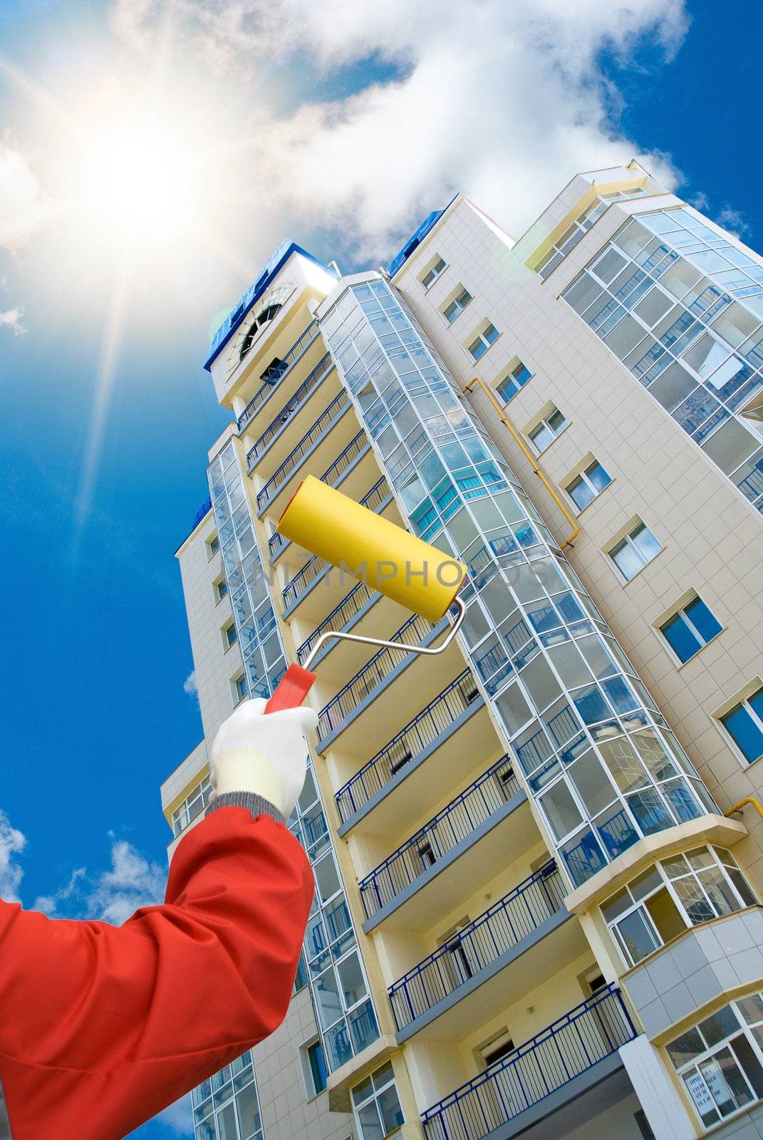 house painter on blue sky background
