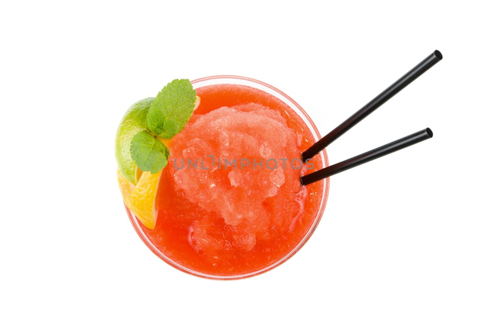 Fresh cocktail with watermelon, lemon and mint isolated on white background, 