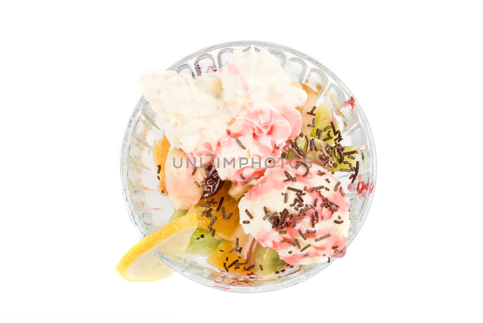 ice cream with fruits isolated on a white background
