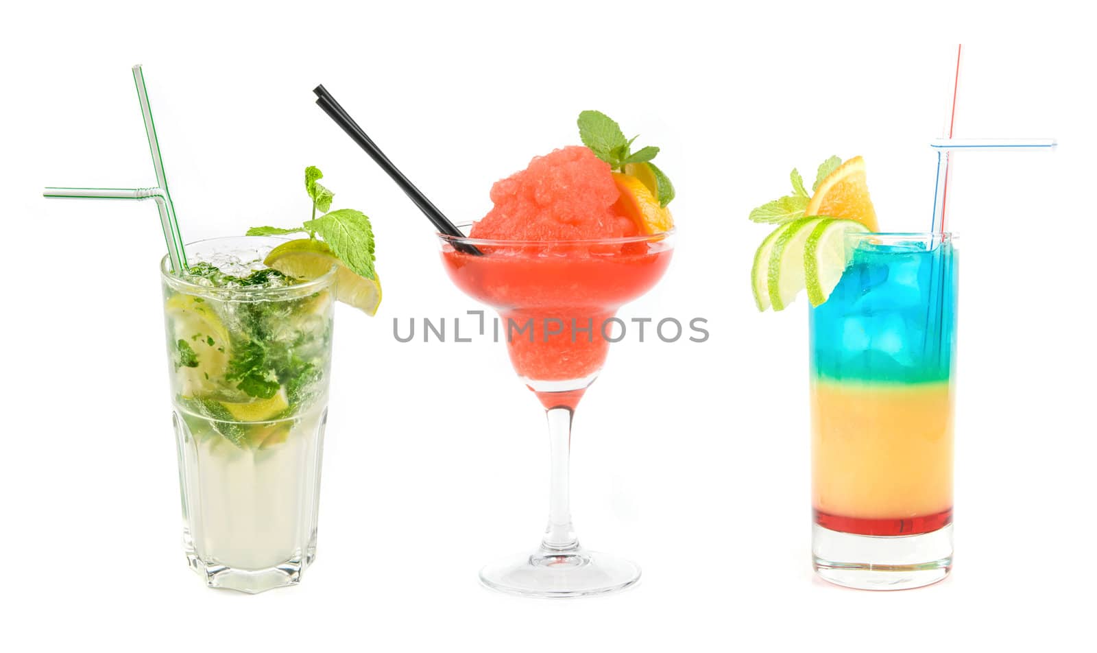 Set of three Fresh cocktails isolated on a white background