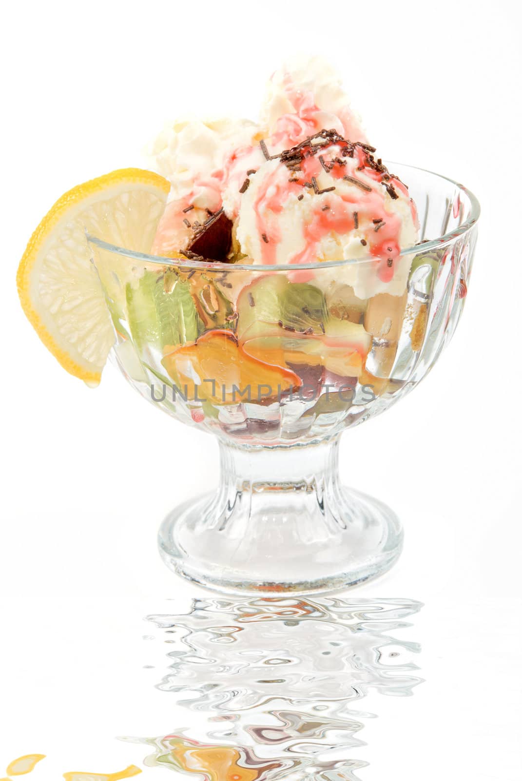 ice cream with fruits isolated on a white background