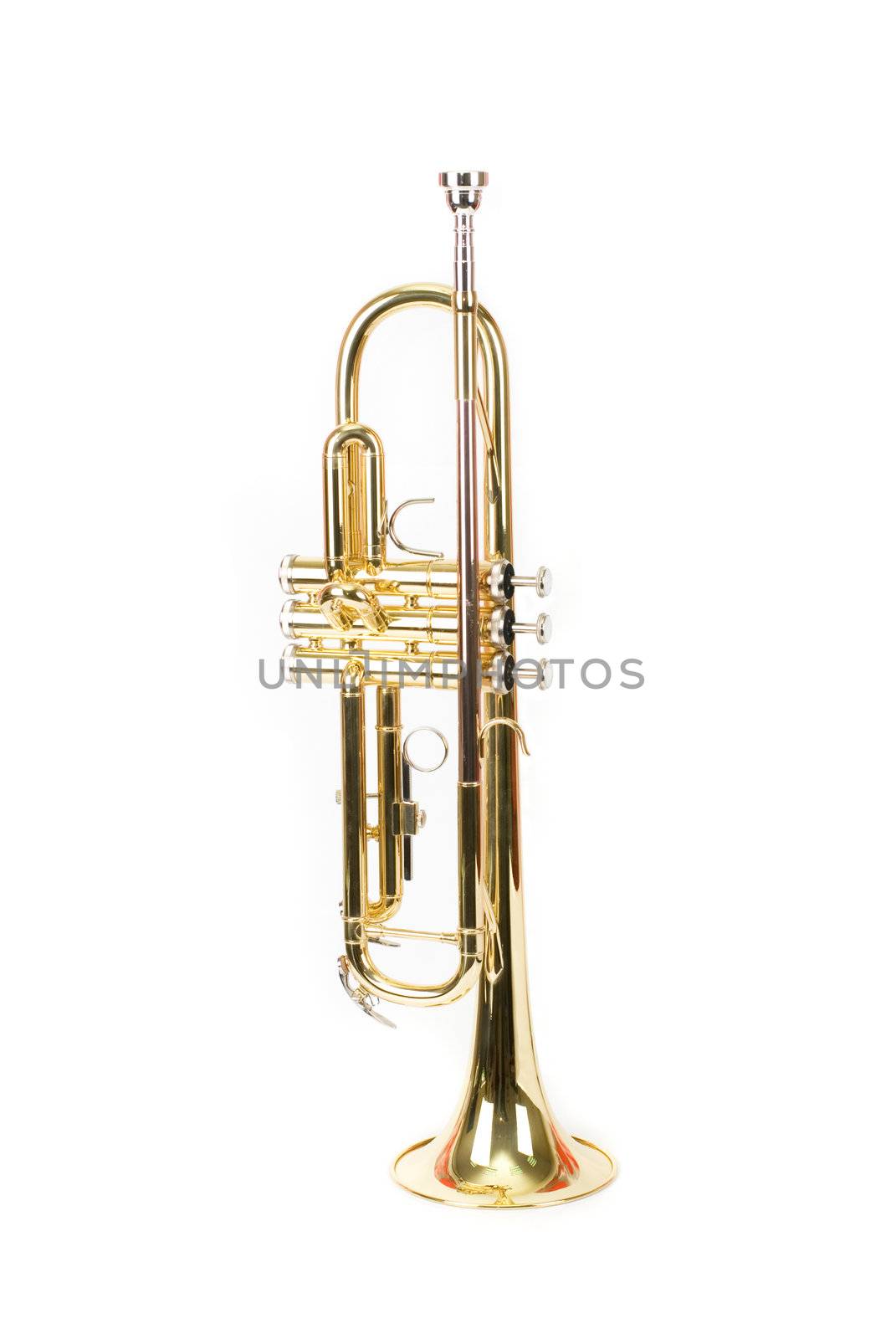 trumpet closeup isolated on a white background