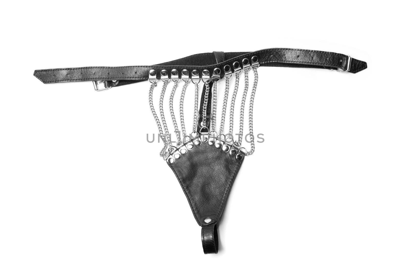 Leather black panties isolated on a white background