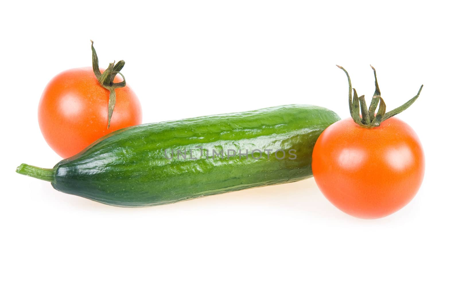 Two Ripe Tomatoes and Cucumber Isolated by alphacell