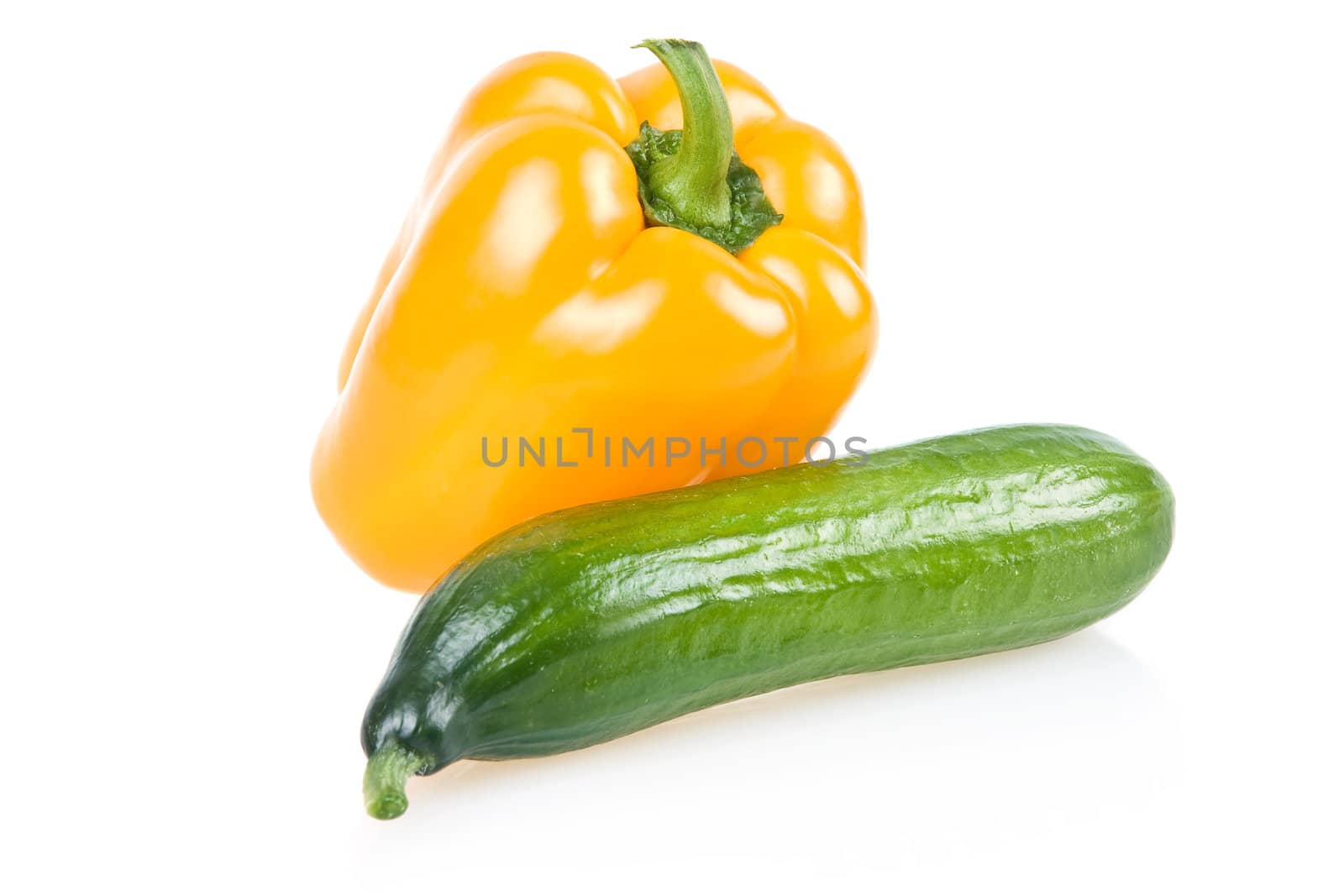 Yellow Paprika and Cucumber Vegetables Isolated on White Background