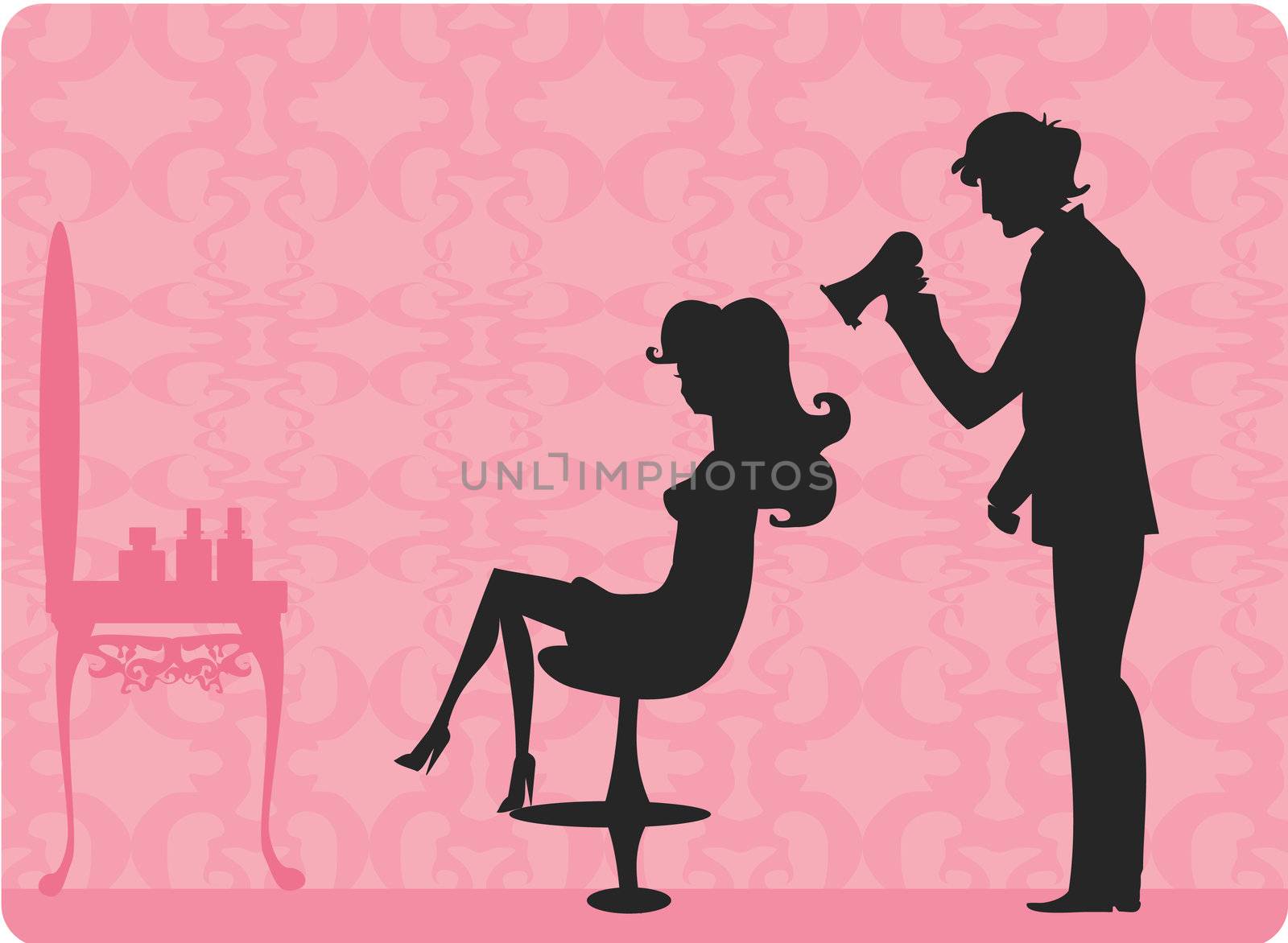 Vector illustration of the beautiful woman in hairdressing salon