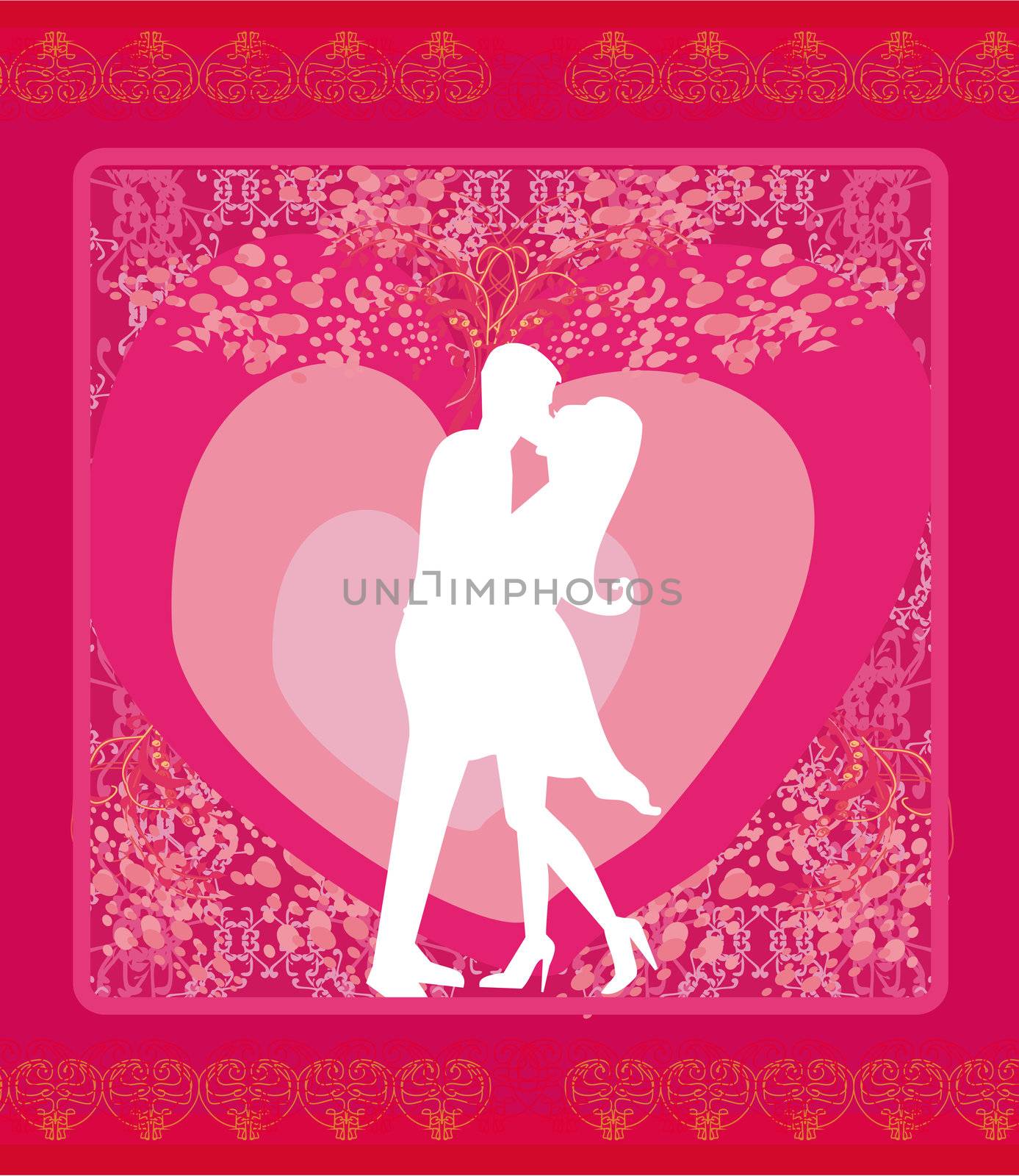 greeting card with silhouette of romantic couple