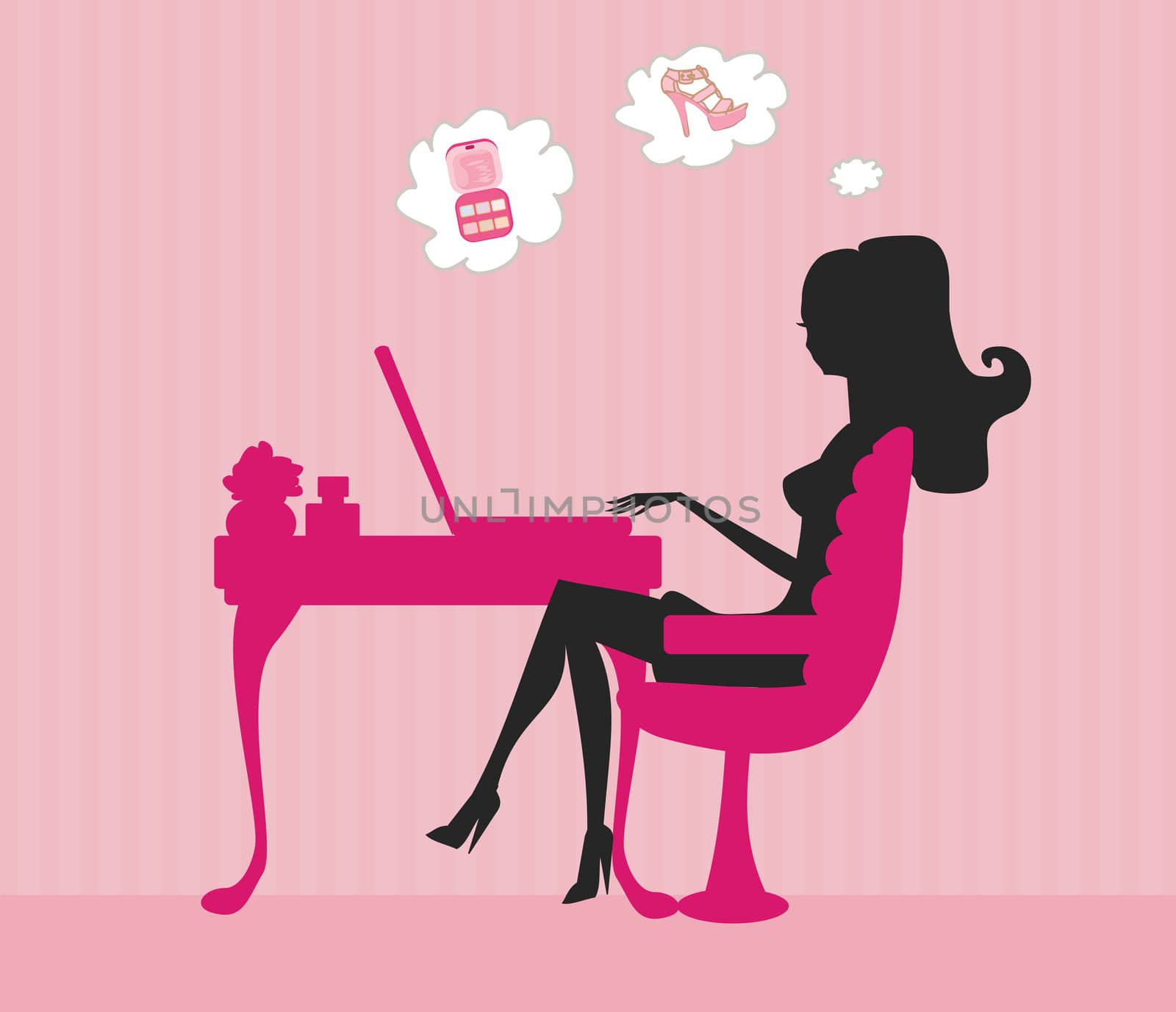 Online shopping - young woman sitting with laptop compute
