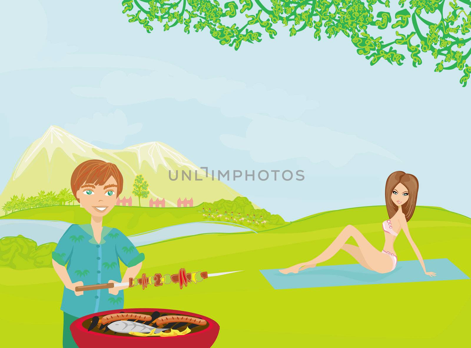Barbecue Party - cook and girl