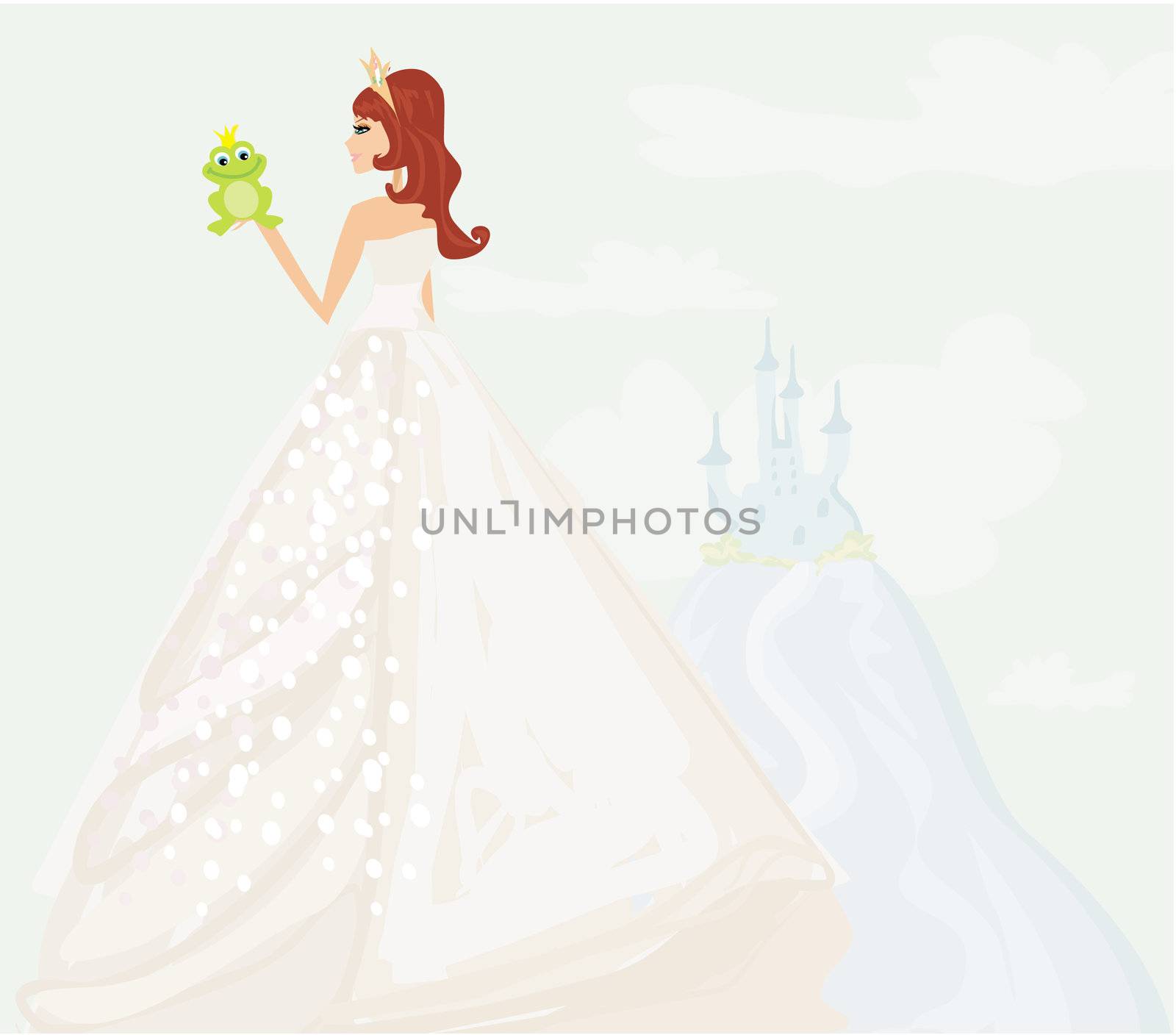 Beautiful young princess holding a big green frog by JackyBrown