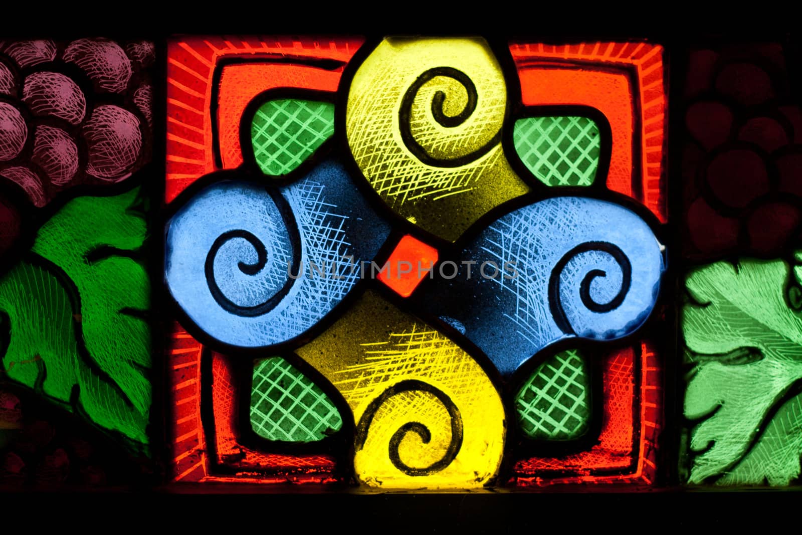 Colorful glass, colorful, colorful designs in the church fair JFS.