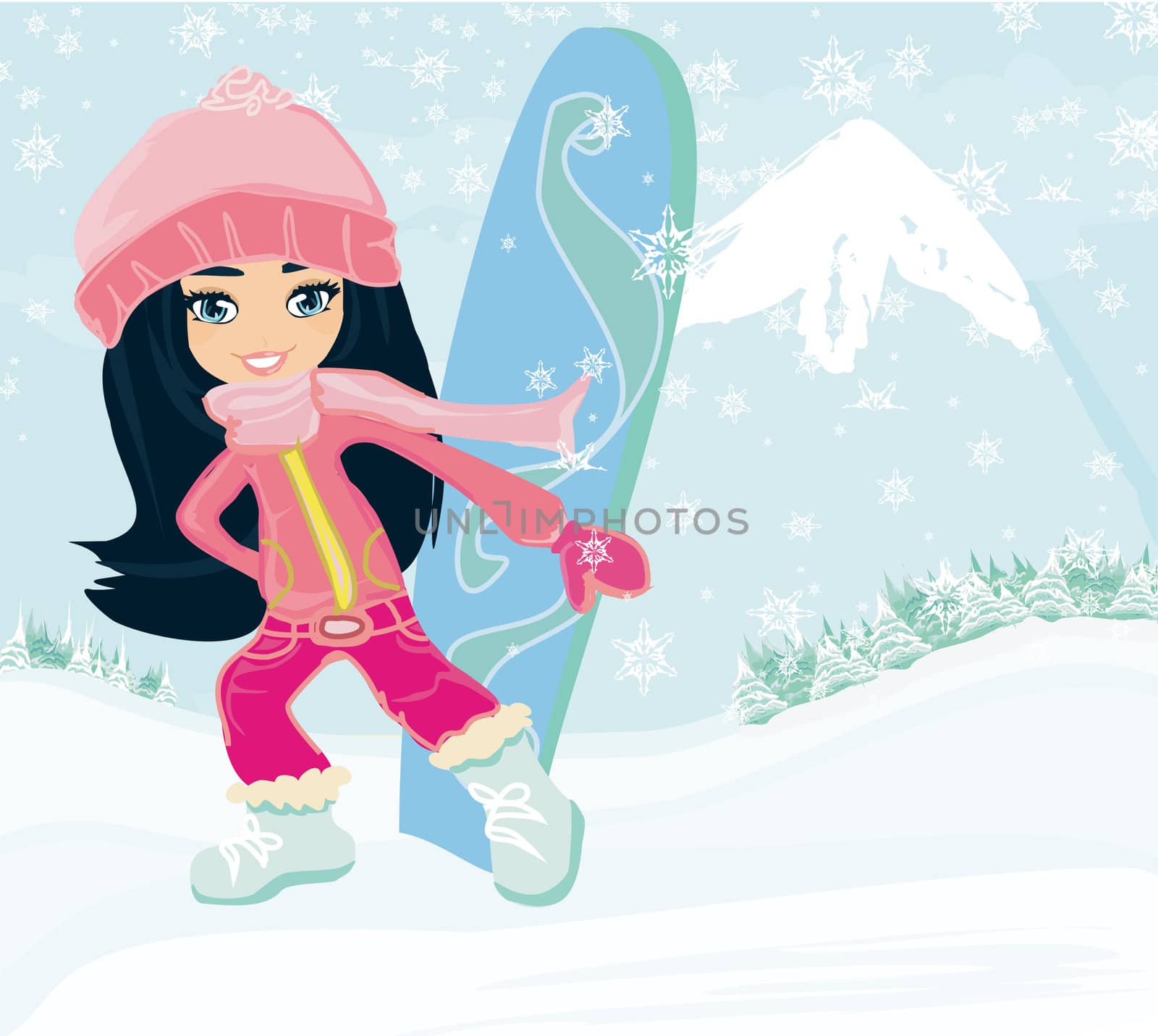 Girl with the snowboard