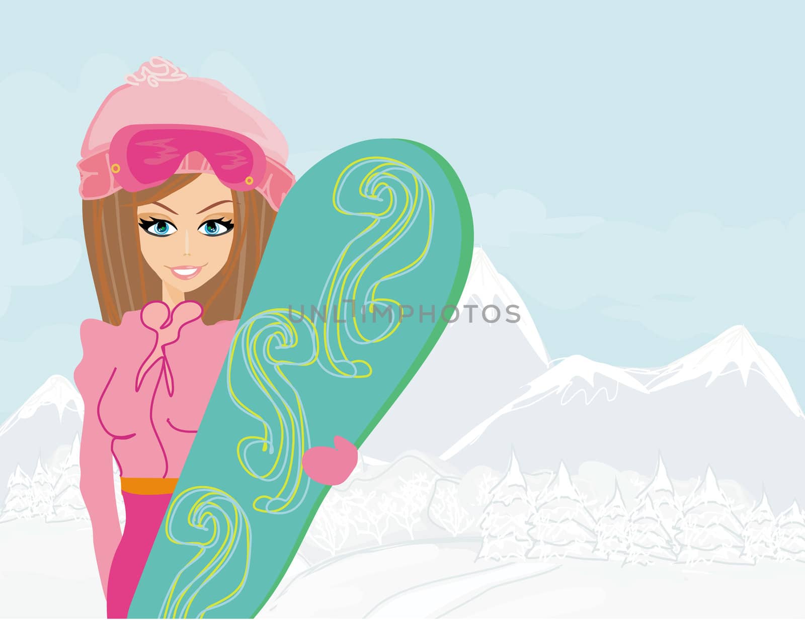 Girl with the snowboard by JackyBrown