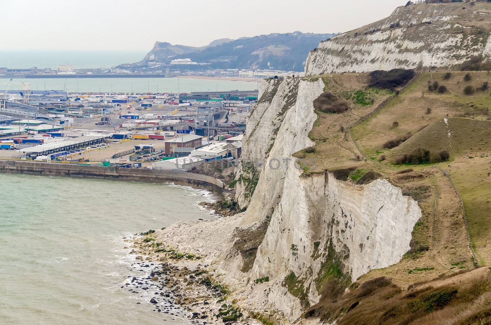 The White Cliffs of Dover facing Continental Europe on the English Channel