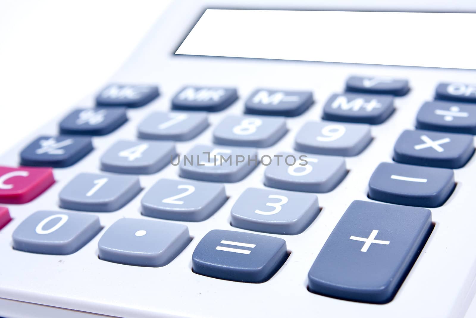 Calculator on a white background. Using addition, subtraction, basic calculator.