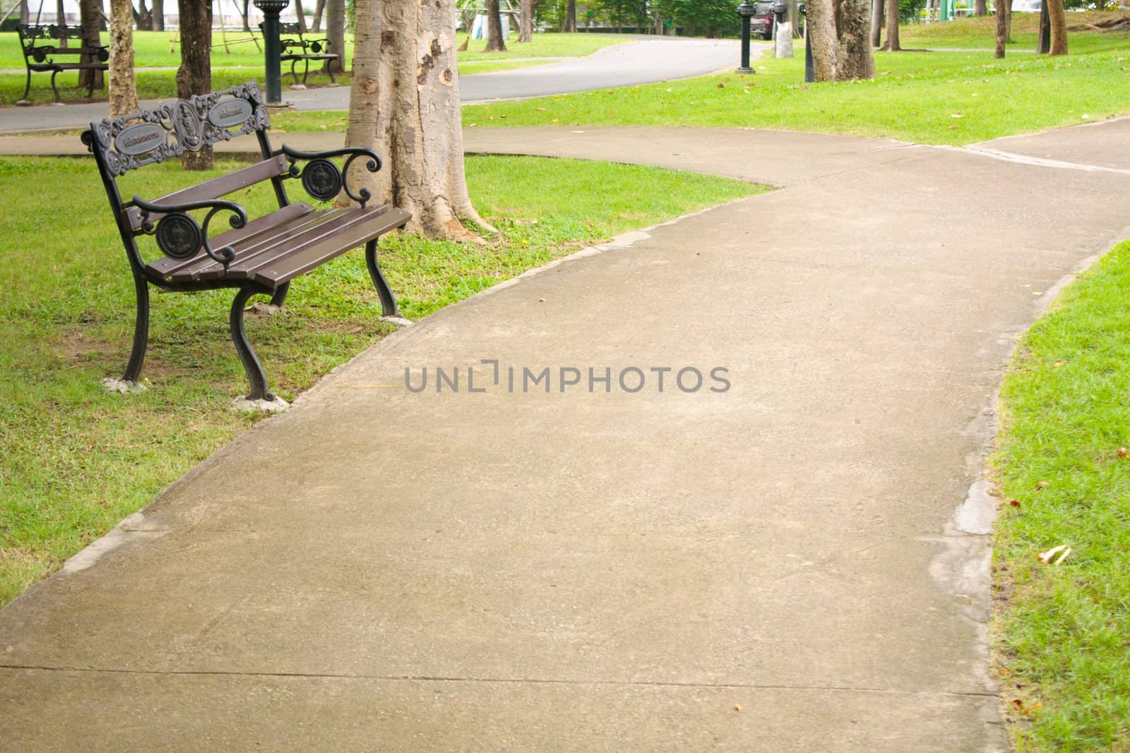 Bench in the park. Recreational area general nature.