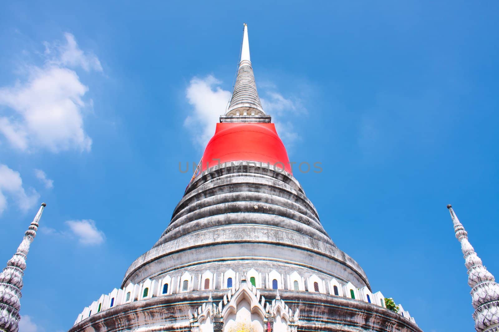 Pagoda Temple in the sky bright Buddhist monasteries. Temples in Thailand