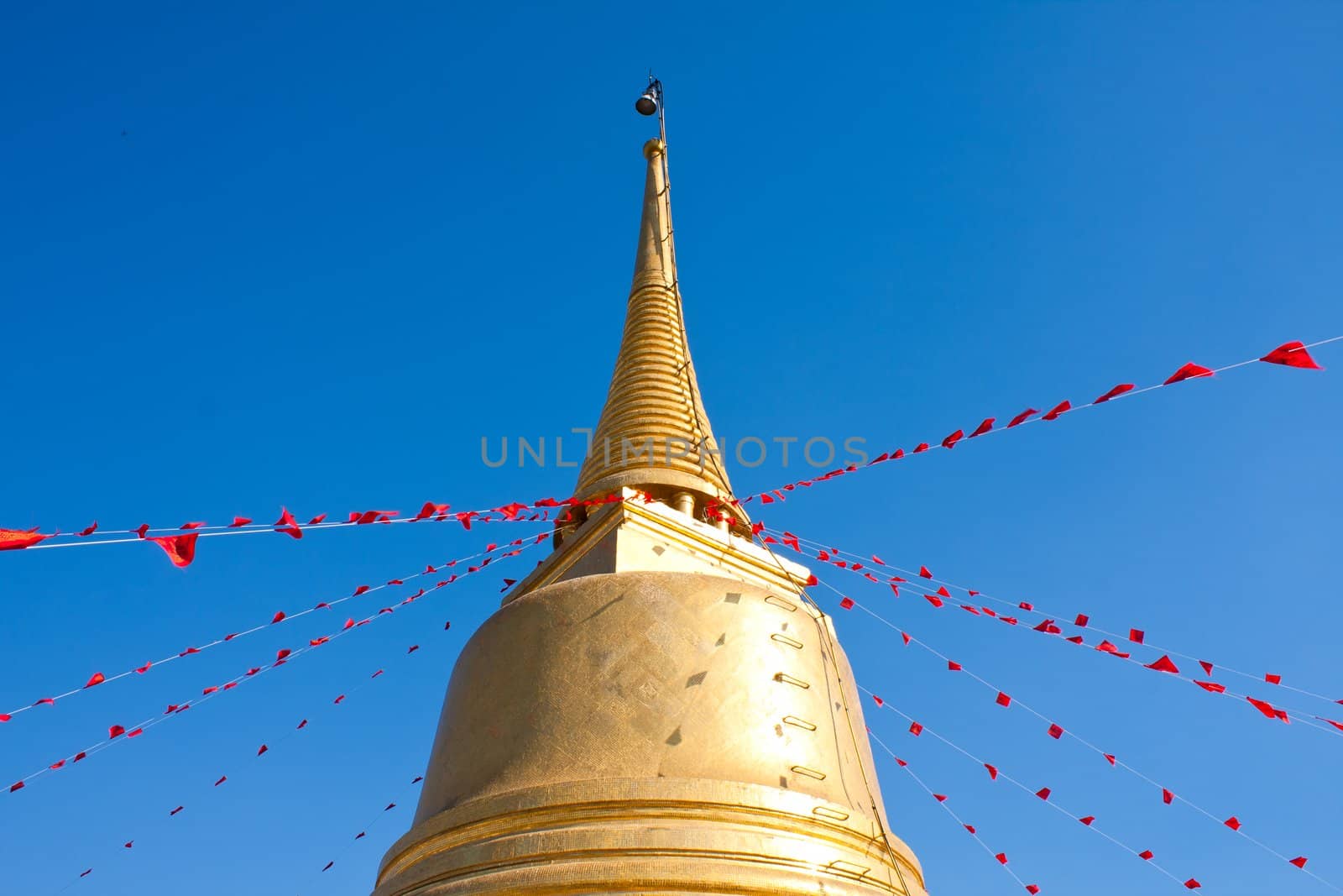 Golden Mountain attractions. Temples in Bangkok on bright
