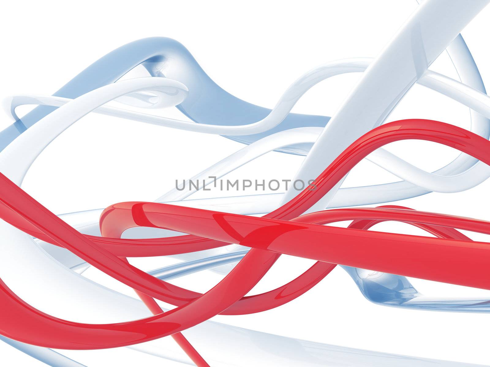 Abstract red and blue waves on white as a background