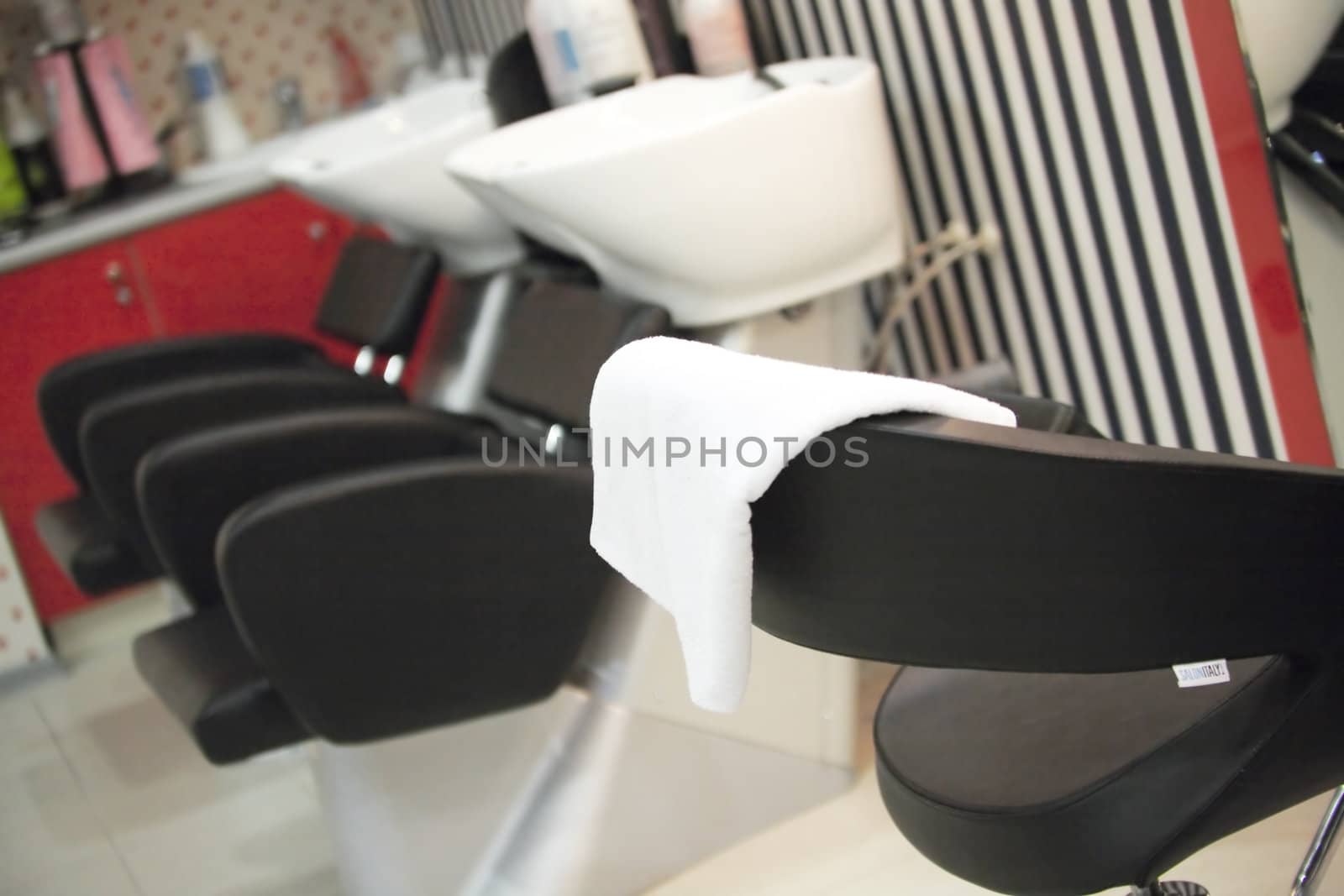 Interior of luxury modern hairdressing salon in pin-up style