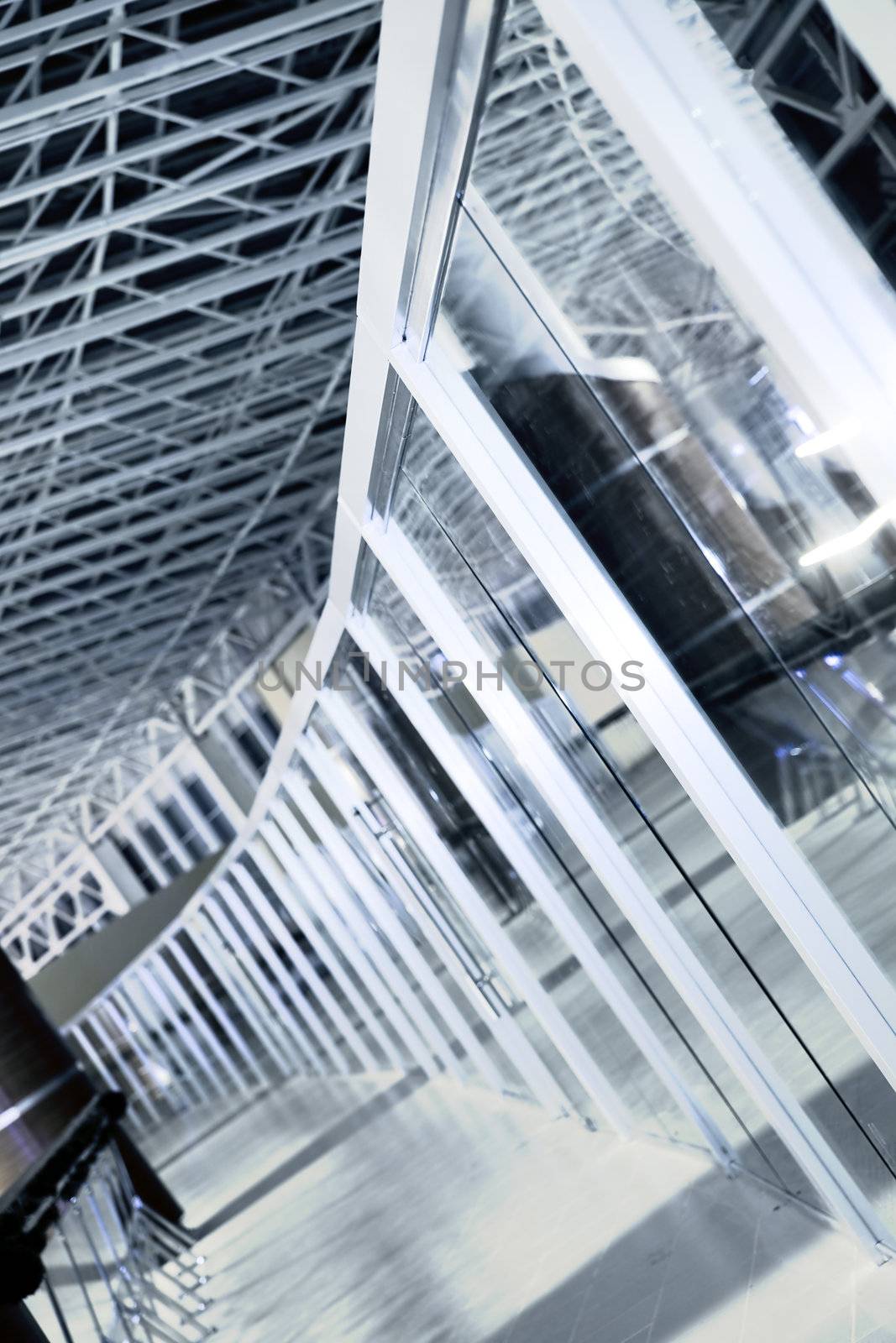 architectural metal and glass with reflections as urban background