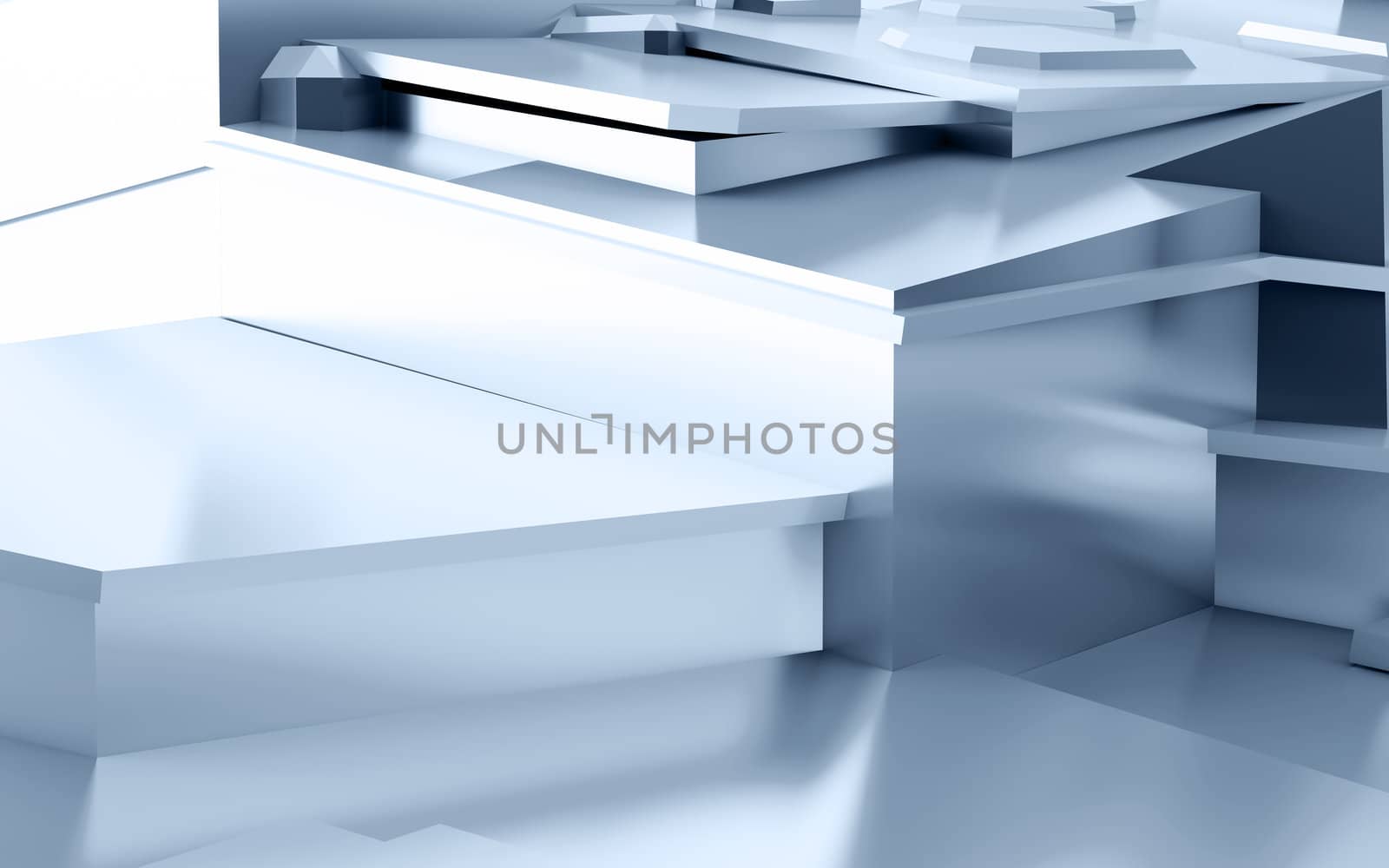 Abstract metal cubic surface of white-blue color