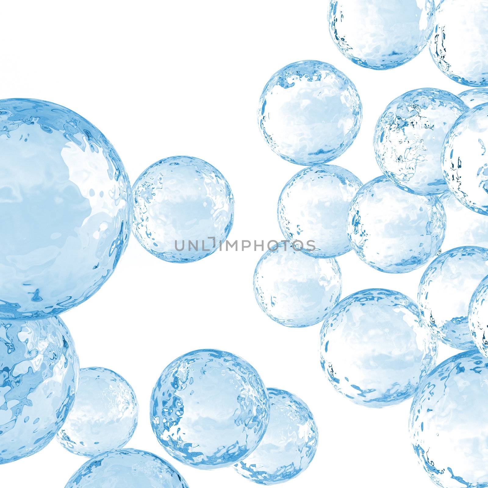 great number of transparent bubbles on a white background