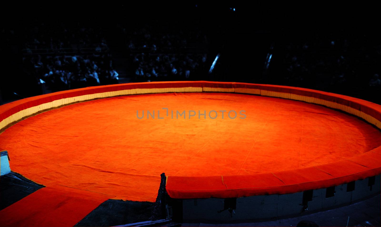 Scene of circus from a red material before presentation