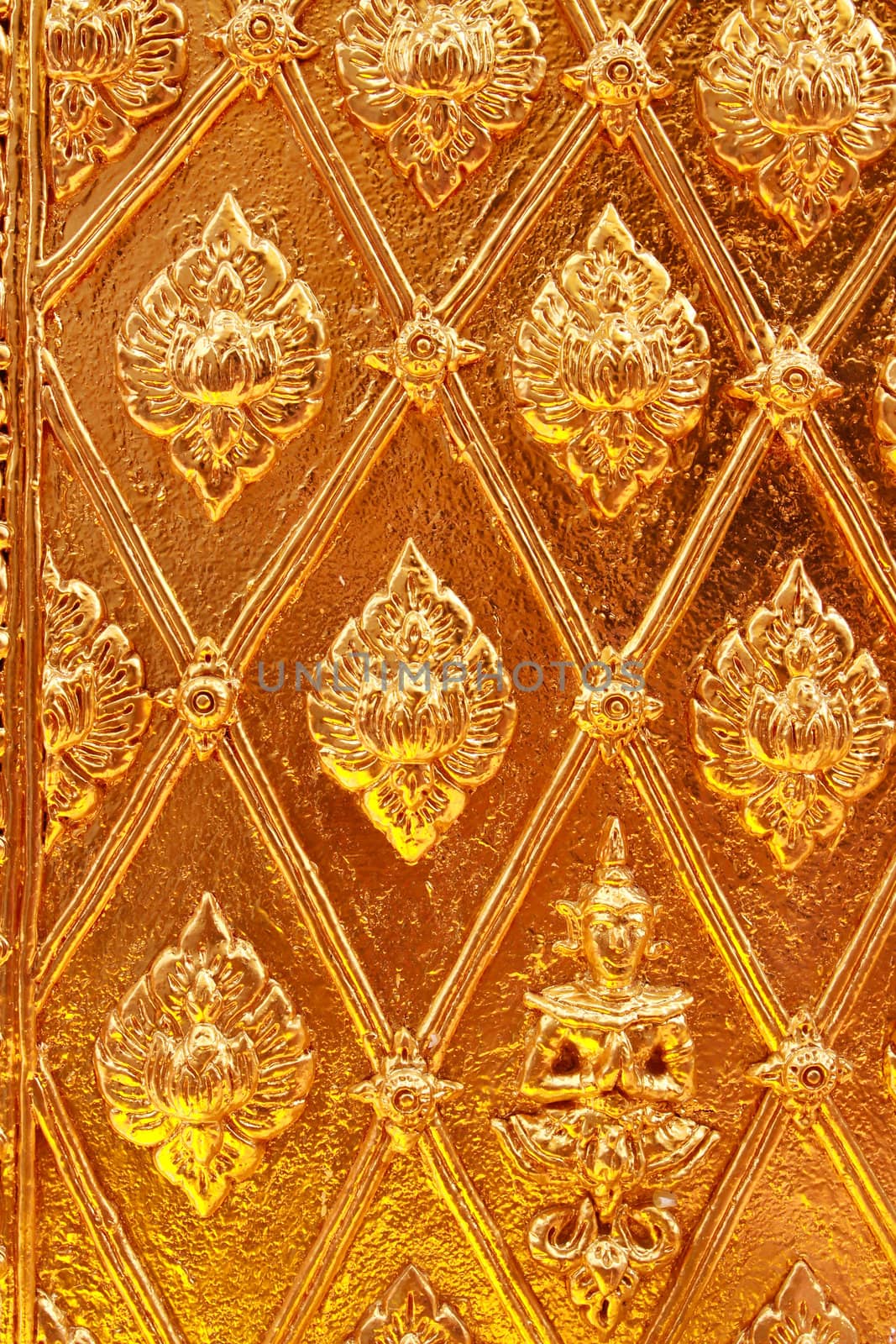 Golden Thai pattern design on temple wall by bajita111122