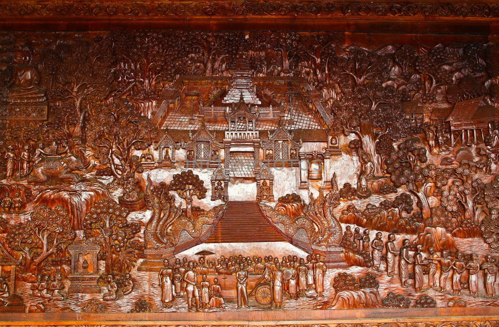 ancient mural wood carving from Thailand. by bajita111122
