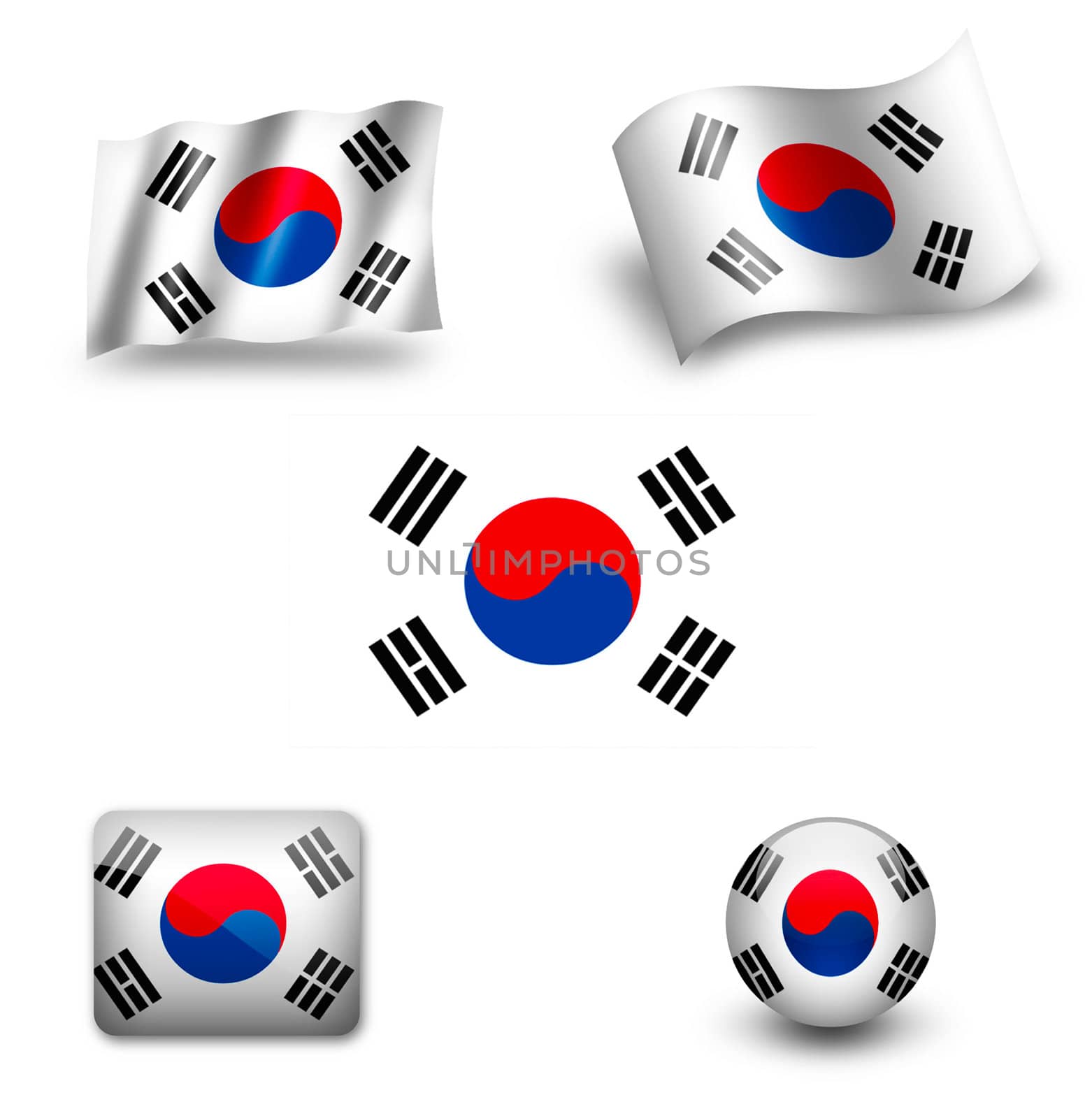 south korea flag icon set