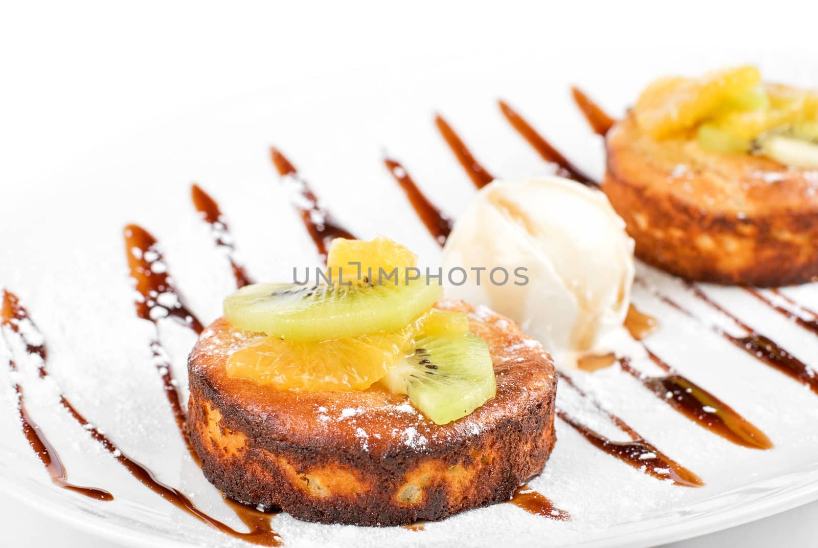 Tasty dessert with ice cream isolated on a white background