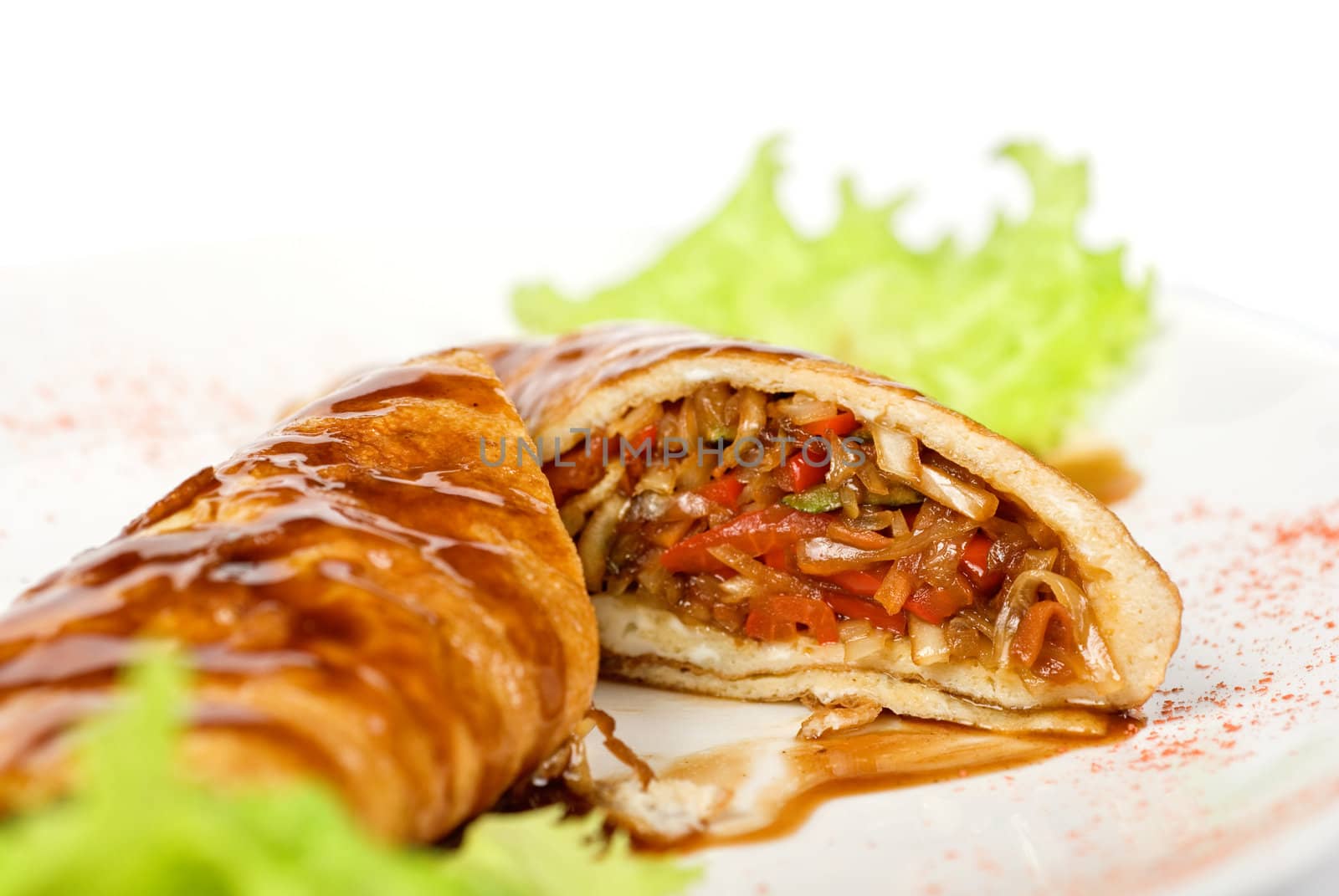 vegetables roasted at omelette closeup