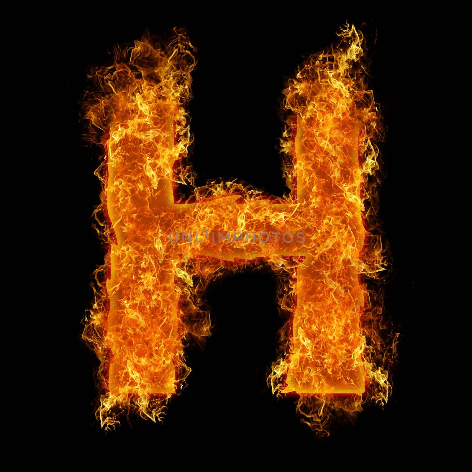 Fire letter H on a black background