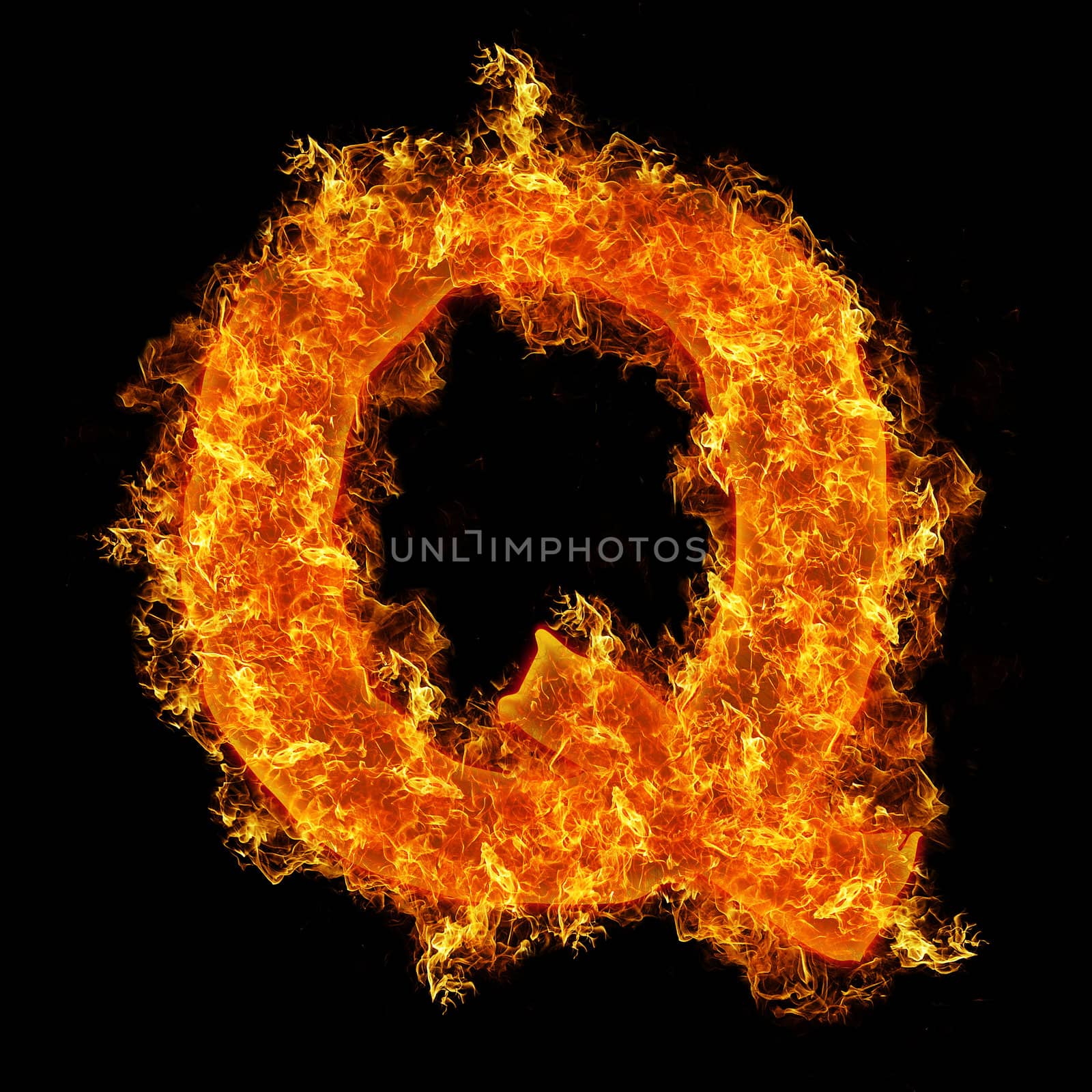 Fire letter Q on a black background