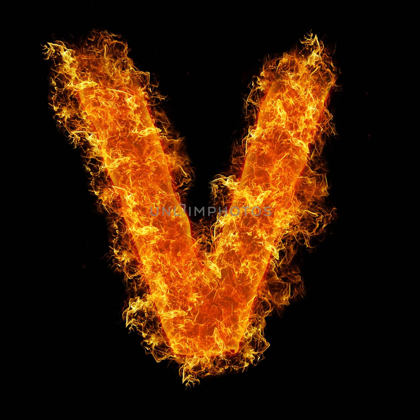 Fire letter V on a black background