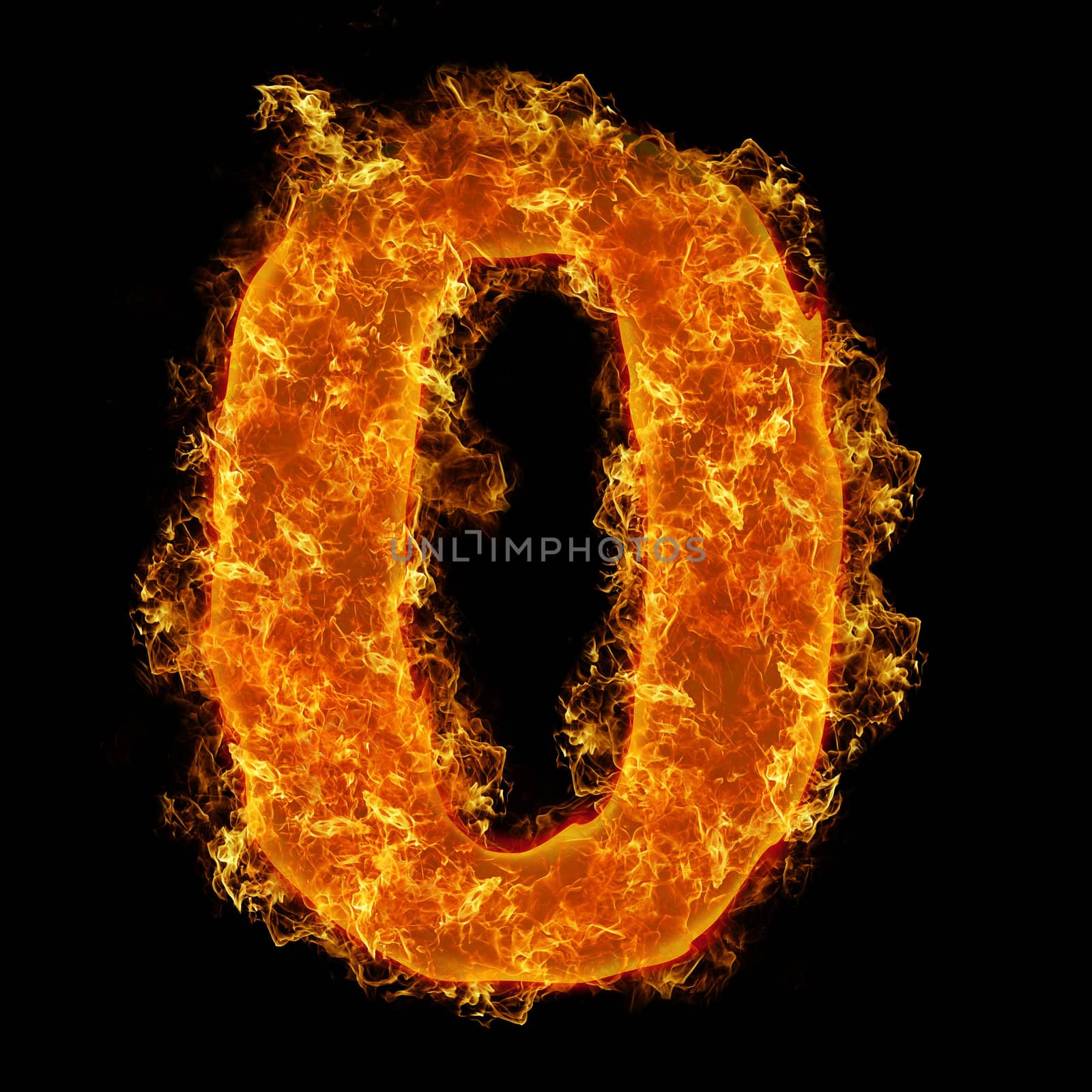 Fire number 0 on a black background