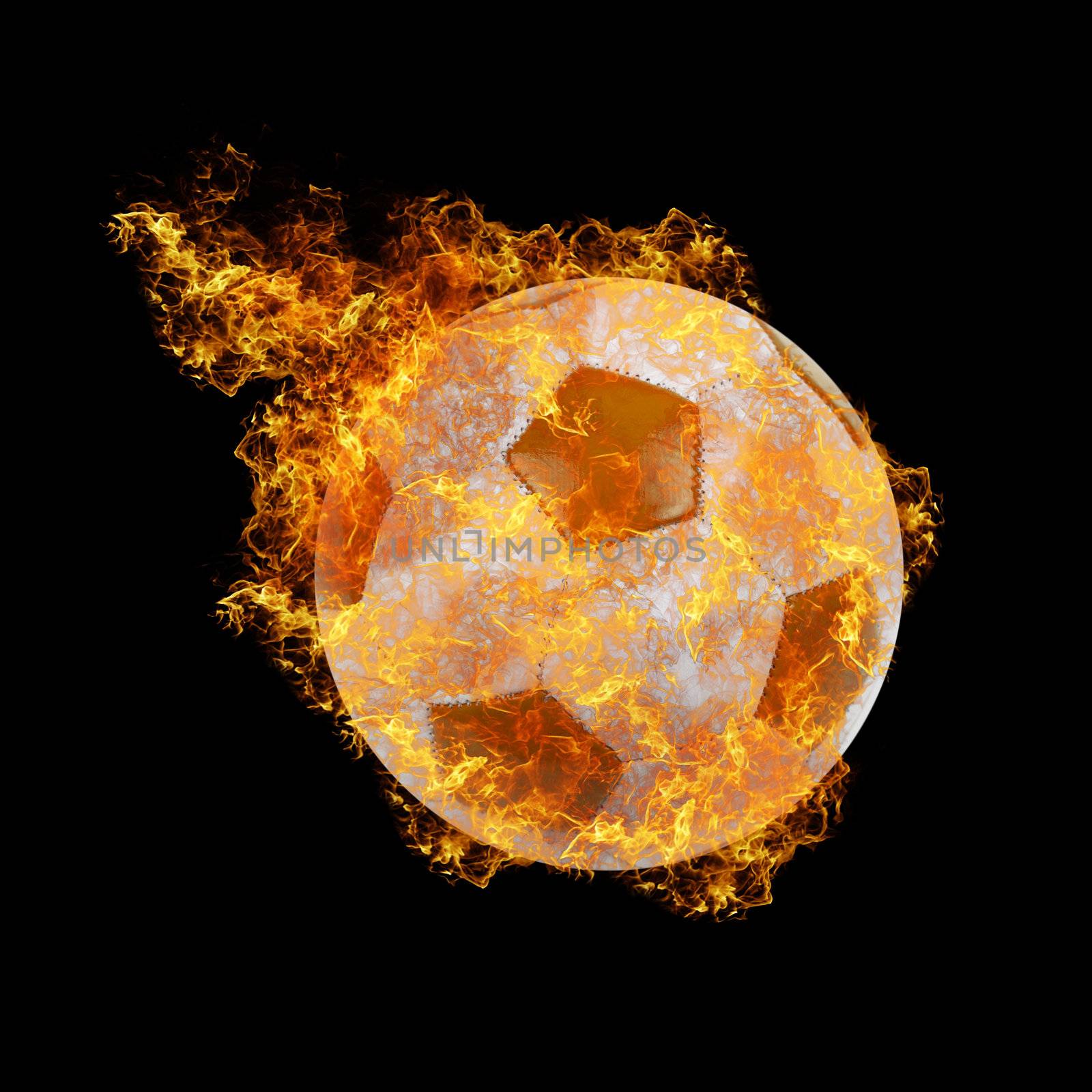 soccer ball on a black fire background
