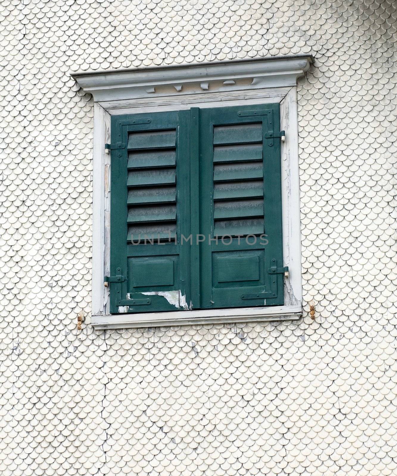 An image of a shut window and white wall