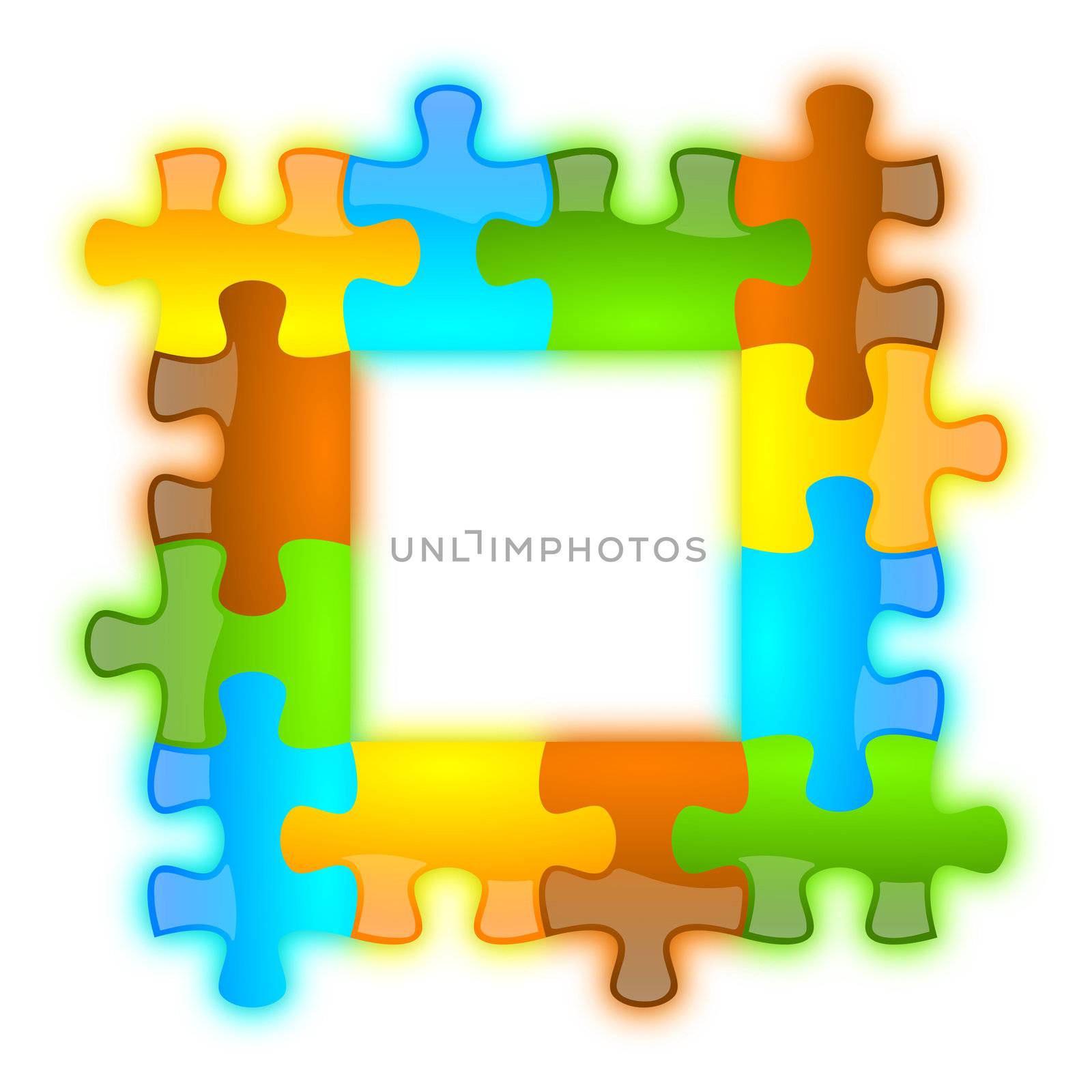 Colored, glossy, brilliant and jazzy puzzle frame 4 x 4 format with shadow