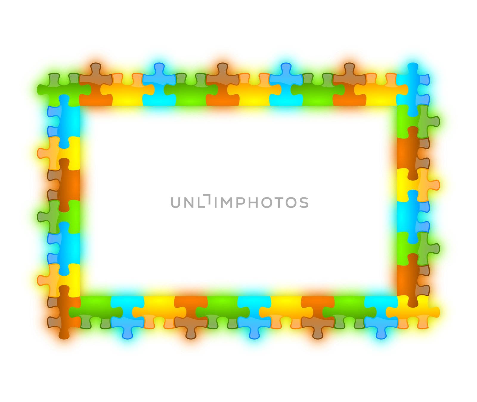 Colored, glossy, brilliant and jazzy puzzle frame 6 x 8 format with shadow