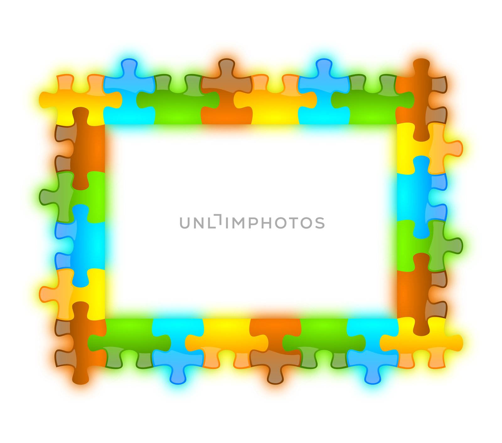 Colored, glossy, brilliant and jazzy puzzle frame 6 x 8 format with shadow