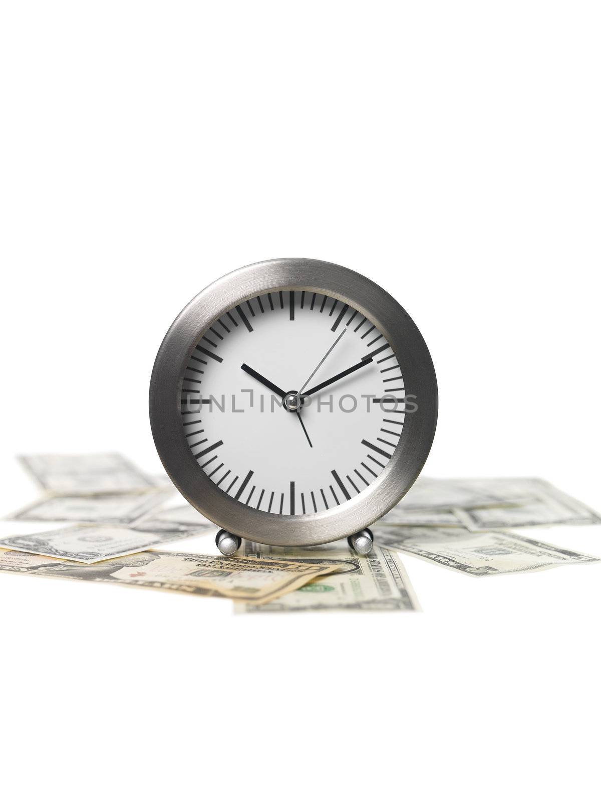 Clock and Money on white Background