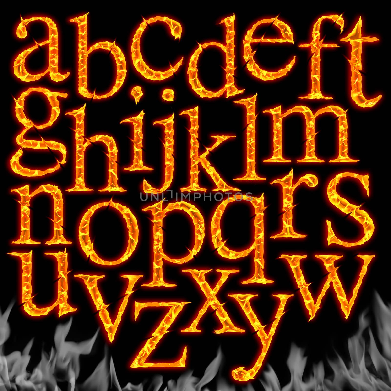 Set of Fiery letters isolated on a black background by erburenu