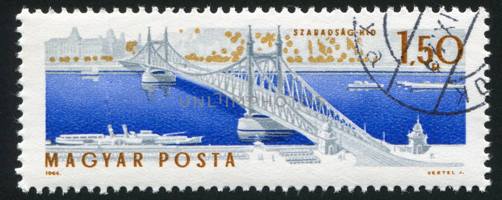 HUNGARY – CIRCA 1964: stamp printed by Hungary, shows Elisabeth bridge in Budapest, circa 1964