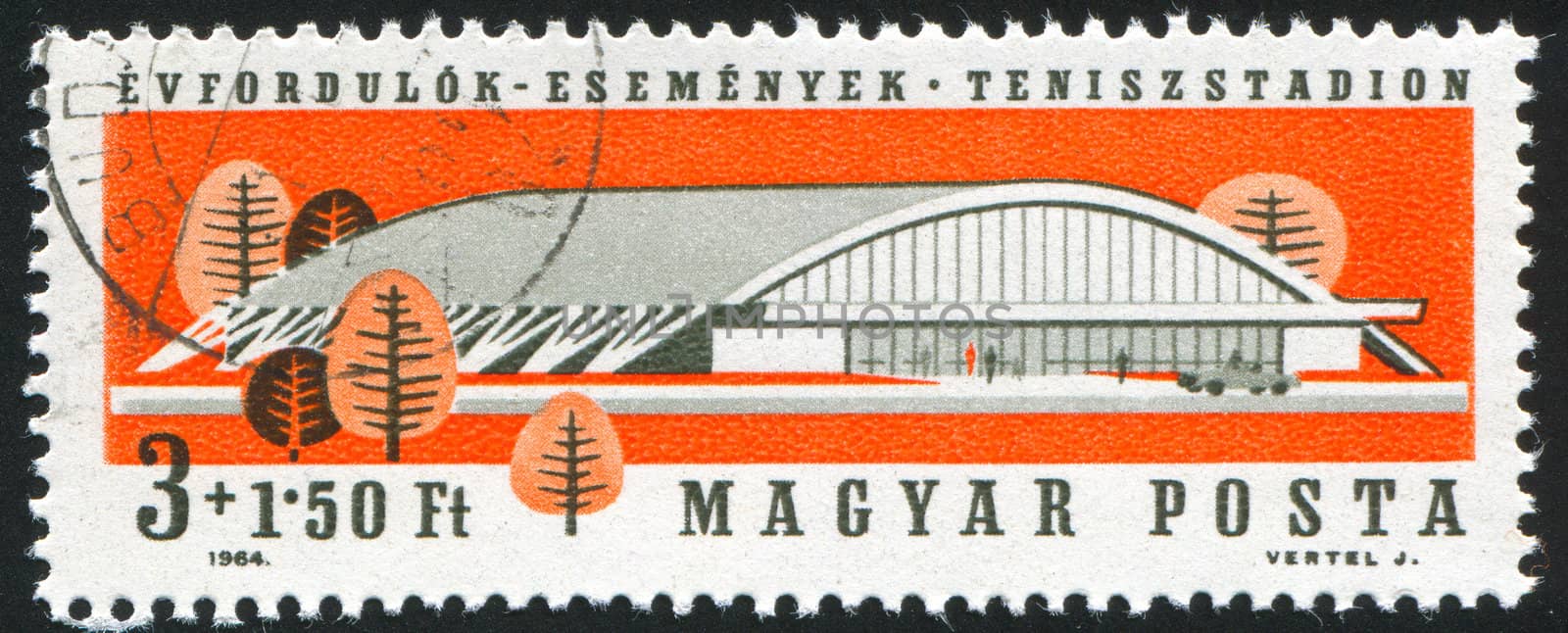 HUNGARY – CIRCA 1964: stamp printed by Hungary, shows building stadium, circa 1964