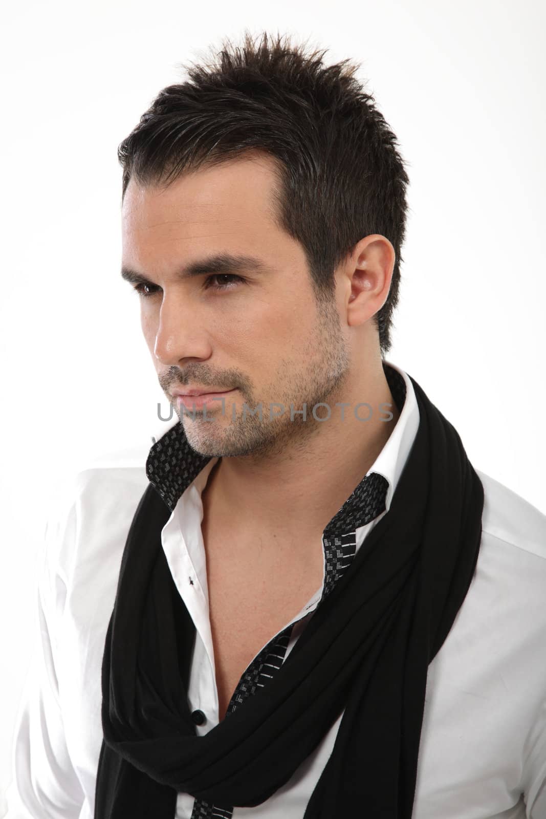 Portrait of handsome man with shirt and scarf