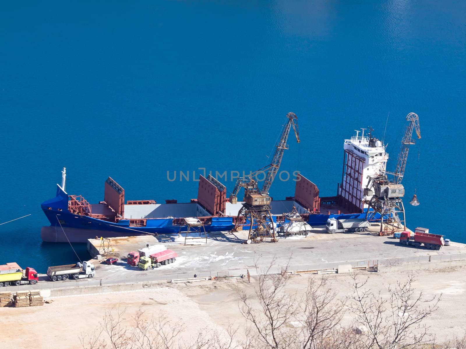 cargo ship loading on the dock