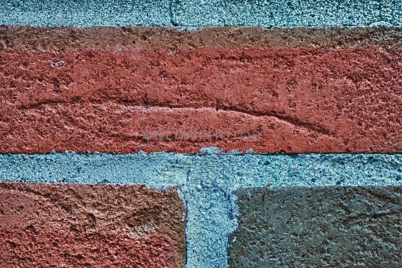 Close up brick wall HDR red green dramatic